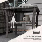 Tables d'appoint en rotin Okak Outdoor avec étagère de rangement, Table basse d'appoint de patio à 2 niveaux avec plateau en verre pour l'extérieur et l'intérieur, pour jardin, balcon, cour, piscine