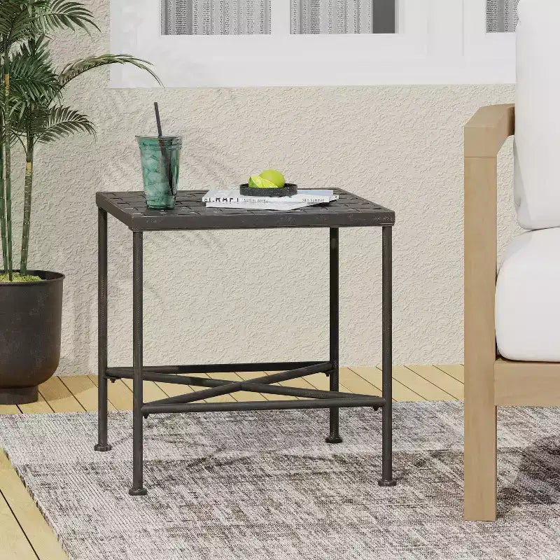 Okak Boho Tavolo Consolle da Esterno Artigianale Tavolini Laterali con Struttura in Acciaio Inox Tavolino da Giardino per Patio Esterno e Interno Balcone Cortile