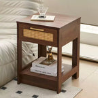 Okak 15.75 Table d'appoint rustique en rotin avec tiroir Table de chevet moderne Intérieur et extérieur pour salon et chambre à coucher