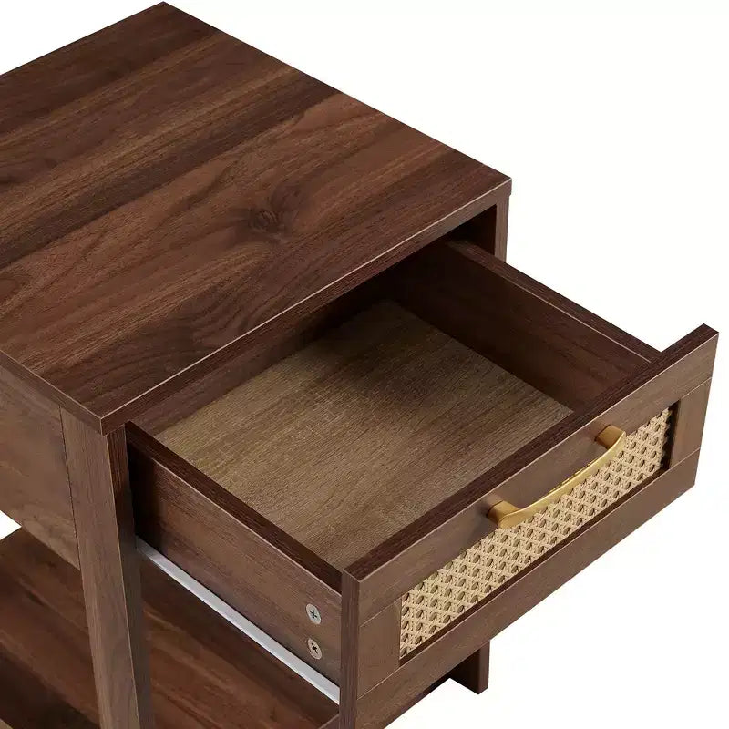 Okak 15.75 Table d'appoint rustique en rotin avec tiroir Table de chevet moderne Intérieur et extérieur pour salon et chambre à coucher
