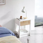 Okak 15.75 Table d'appoint rustique en rotin avec tiroir Table de chevet moderne Intérieur et extérieur pour salon et chambre à coucher