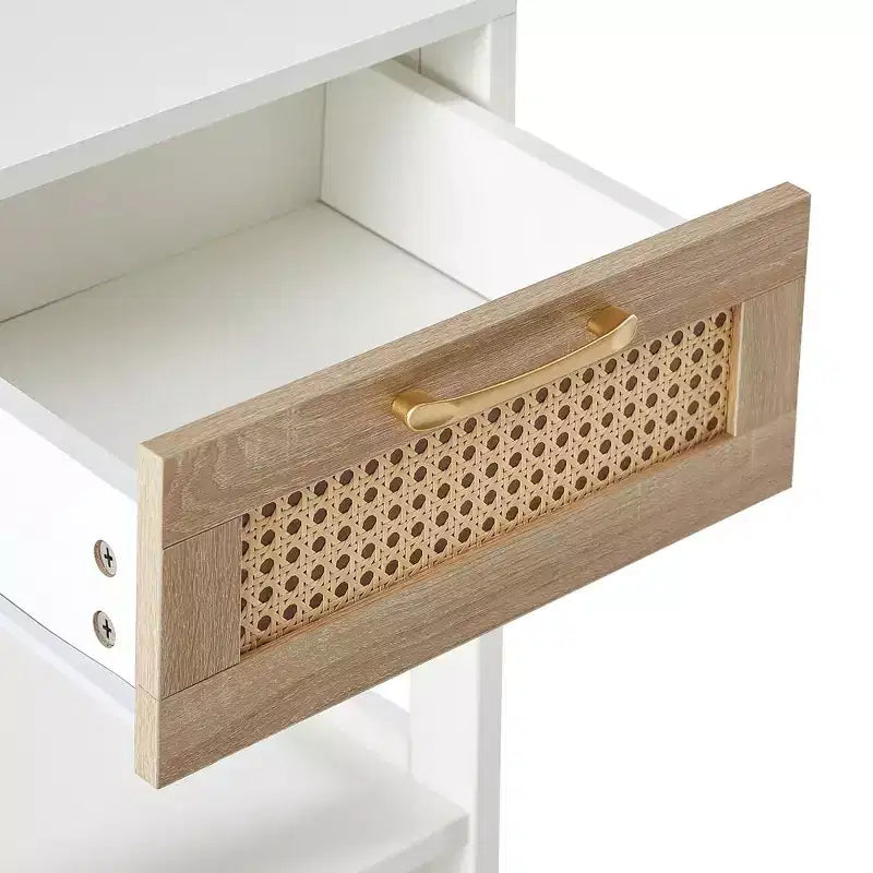 Okak 15.75 Table d'appoint rustique en rotin avec tiroir Table de chevet moderne Intérieur et extérieur pour salon et chambre à coucher