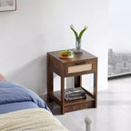 Okak 15.75 Table d'appoint rustique en rotin avec tiroir Table de chevet moderne Intérieur et extérieur pour salon et chambre à coucher