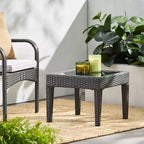 Tables d'appoint d'extérieur en osier Okak avec plateau en verre, imperméables, portables, pour patio, table de chevet, intérieur et extérieur, pour jardin, balcon, cour, piscine