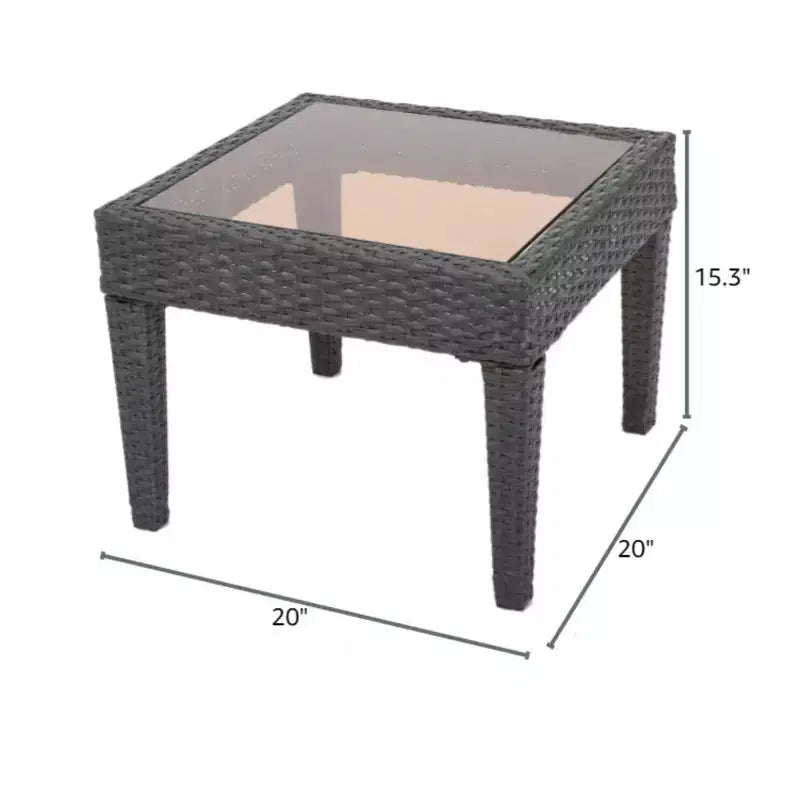 Tables d'appoint d'extérieur en osier Okak avec plateau en verre, imperméables, portables, pour patio, table de chevet, intérieur et extérieur, pour jardin, balcon, cour, piscine