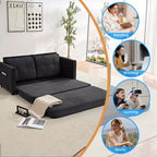 Canapé-lit futon convertible 3-en-1 Mjkone, causeuse-lit pliable capitonnée avec poches latérales, gain de place