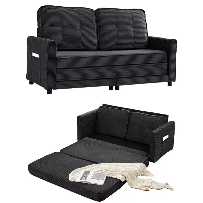 Canapé-lit futon convertible 3-en-1 Mjkone, causeuse-lit pliable capitonnée avec poches latérales, gain de place
