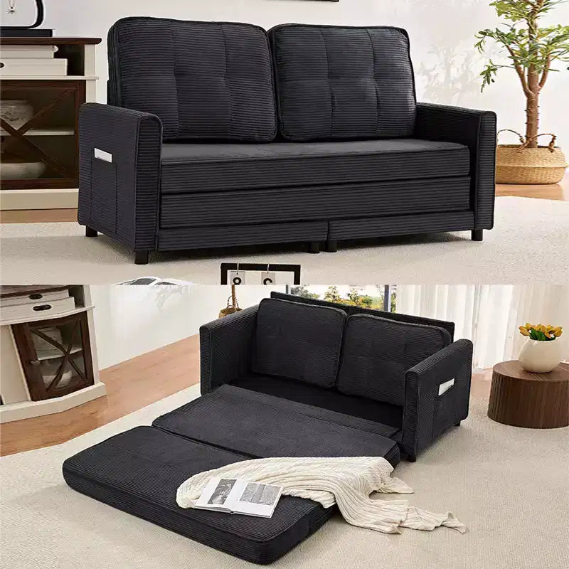 Mjkone Divano letto futon convertibile 3 in 1, divano letto trapuntato pieghevole a due posti con tasche laterali, salvaspazio