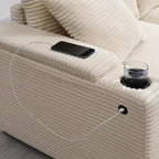 Divano sezionale a L convertibile Whisen Oversized, divano angolare in velluto a coste con bracciolo contenitore, portabicchieri, caricatore USB