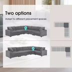 Divano sezionale a L convertibile Whisen Oversized, divano angolare in velluto a coste con bracciolo contenitore, portabicchieri, caricatore USB