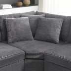 Divano sezionale a L convertibile Whisen Oversized, divano angolare in velluto a coste con bracciolo contenitore, portabicchieri, caricatore USB