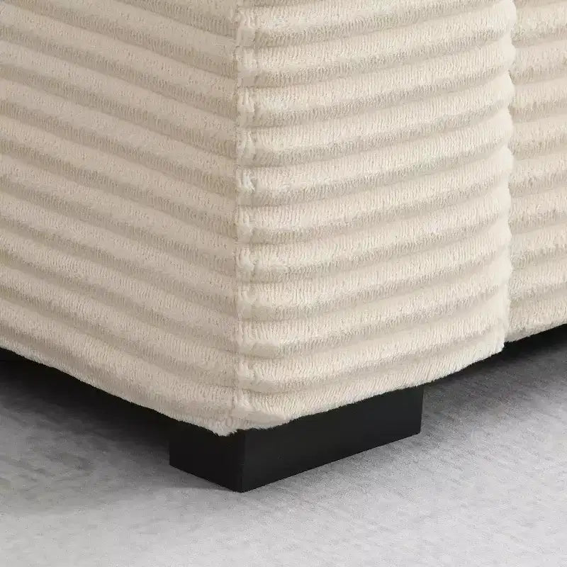 Divano sezionale a L convertibile Whisen Oversized, divano angolare in velluto a coste con bracciolo contenitore, portabicchieri, caricatore USB