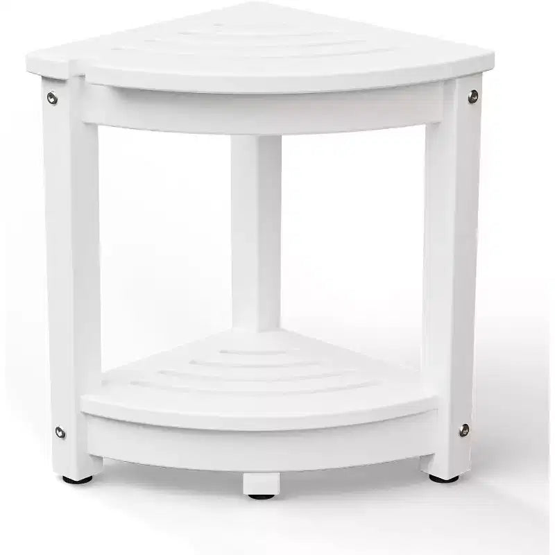 VINGLI Outdoor Side Table, HDPE Space-Saving Patio Corner Table Shower Bench, Waterproof 2-Tier Patio End Tables for Balcony Garden (White)