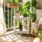 VINGLI Table d'appoint d'extérieur, banc de douche d'angle de patio peu encombrant en PEHD, tables d'extrémité de patio étanches à 2 niveaux pour balcon, jardin (blanc)