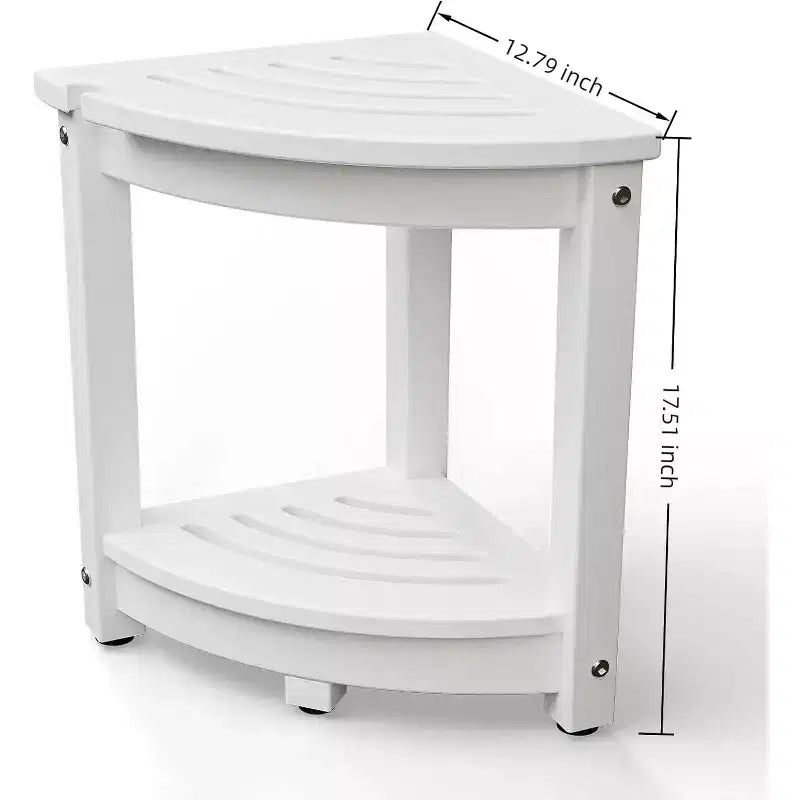 VINGLI Table d'appoint d'extérieur, banc de douche d'angle de patio peu encombrant en PEHD, tables d'extrémité de patio étanches à 2 niveaux pour balcon, jardin (blanc)