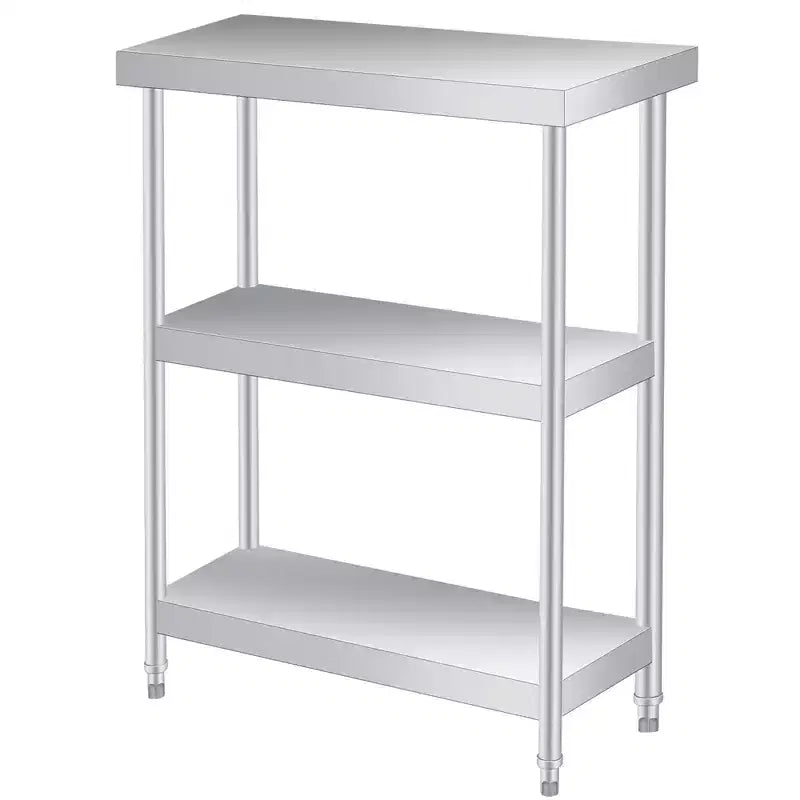 Stainless Steel Work Table, 3-Shelf Commercial Food Prep Table,Rust-Resistant Metal Utility Table for Kitchen, Restaurant