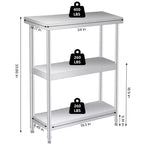 Table de travail en acier inoxydable, table de préparation alimentaire commerciale à 3 étagères, table utilitaire métallique résistante à la rouille pour cuisine, restaurant