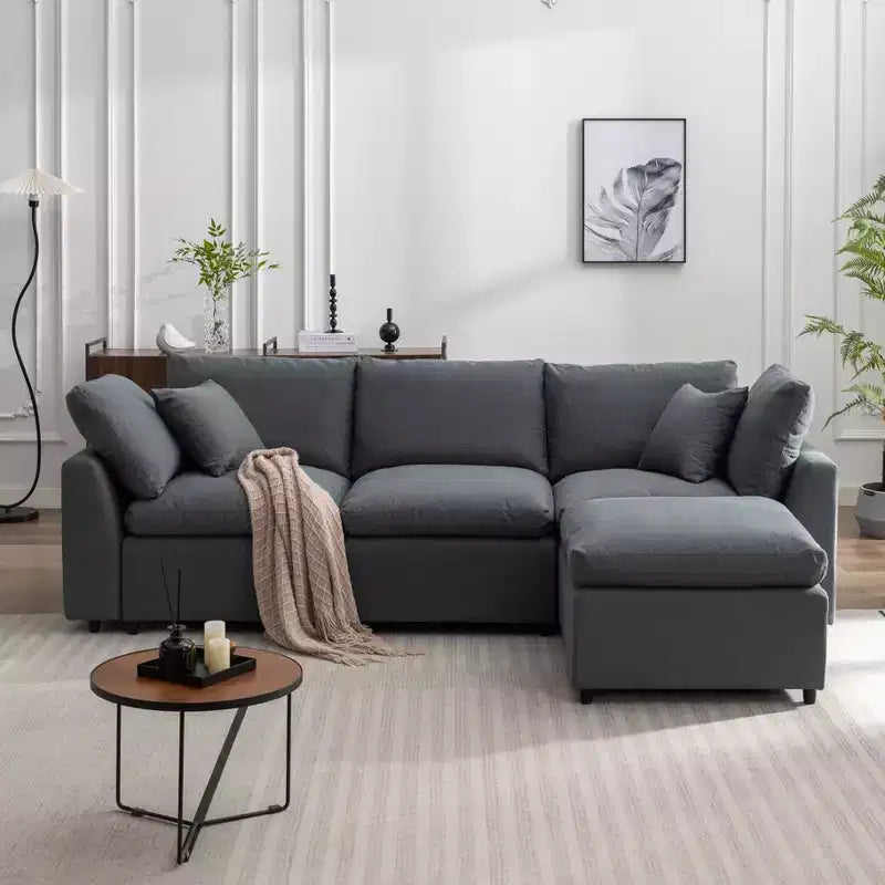 Divano Sezionale Convertibile Tappezzato in Piuma CLIHOME, Divano a L con Chaise Reversibile