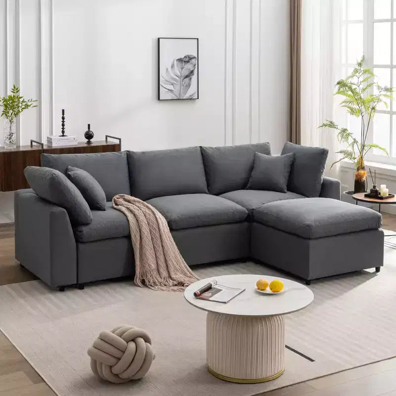 Divano Sezionale Convertibile Tappezzato in Piuma CLIHOME, Divano a L con Chaise Reversibile