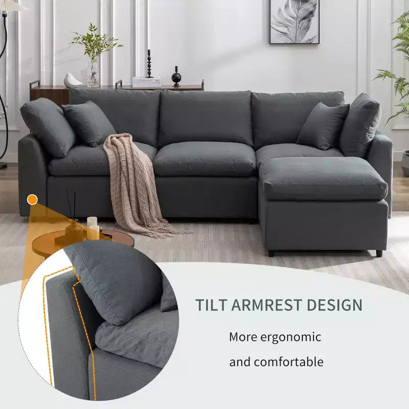 Divano Sezionale Convertibile Tappezzato in Piuma CLIHOME, Divano a L con Chaise Reversibile
