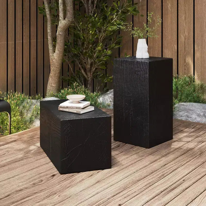 Christopher Knight Home Allain Modern Patio Square-Column Lightweight Concrete End Table