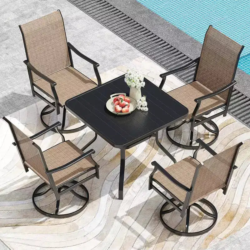 NAYSAYE Set di tavoli da patio quadrati da esterno con foro per ombrellone, neri, 35.43*35.43*28