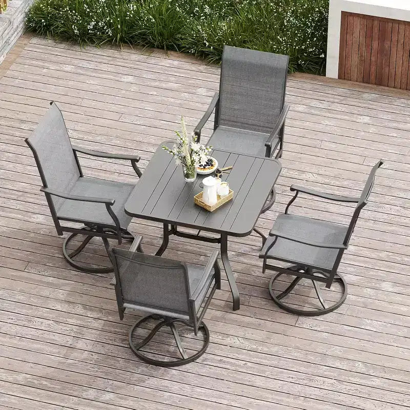 NAYSAYE Set di tavoli da patio quadrati da esterno con foro per ombrellone, neri, 35.43*35.43*28