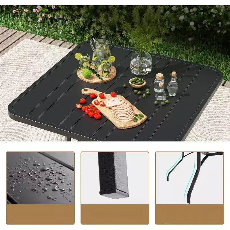 NAYSAYE Set di tavoli da patio quadrati da esterno con foro per ombrellone, neri, 35.43*35.43*28