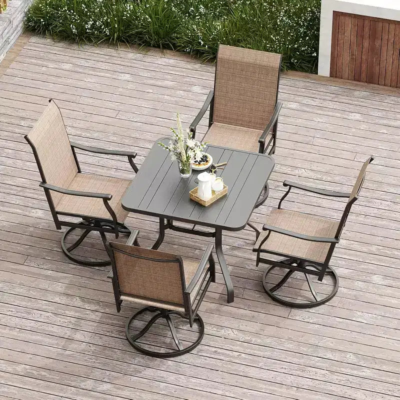NAYSAYE Set da 7 Pezzi Tavolino da Patio e Sala da Pranzo per Esterni con Sedie Girevoli per Giardino, Marrone, 23,03*27,56*40,16