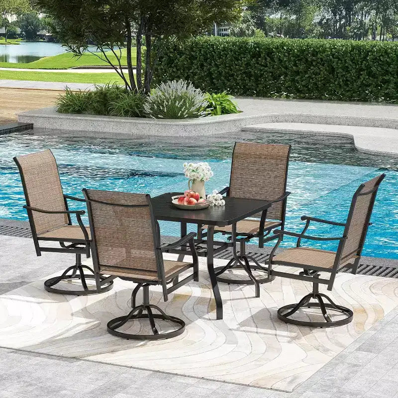 NAYSAYE Patio Accent Table Sets 5 Piece Outdoor Dining Set with Swivel Chairs for Backyard, Paded Brown, 23.03*27.56*40.16