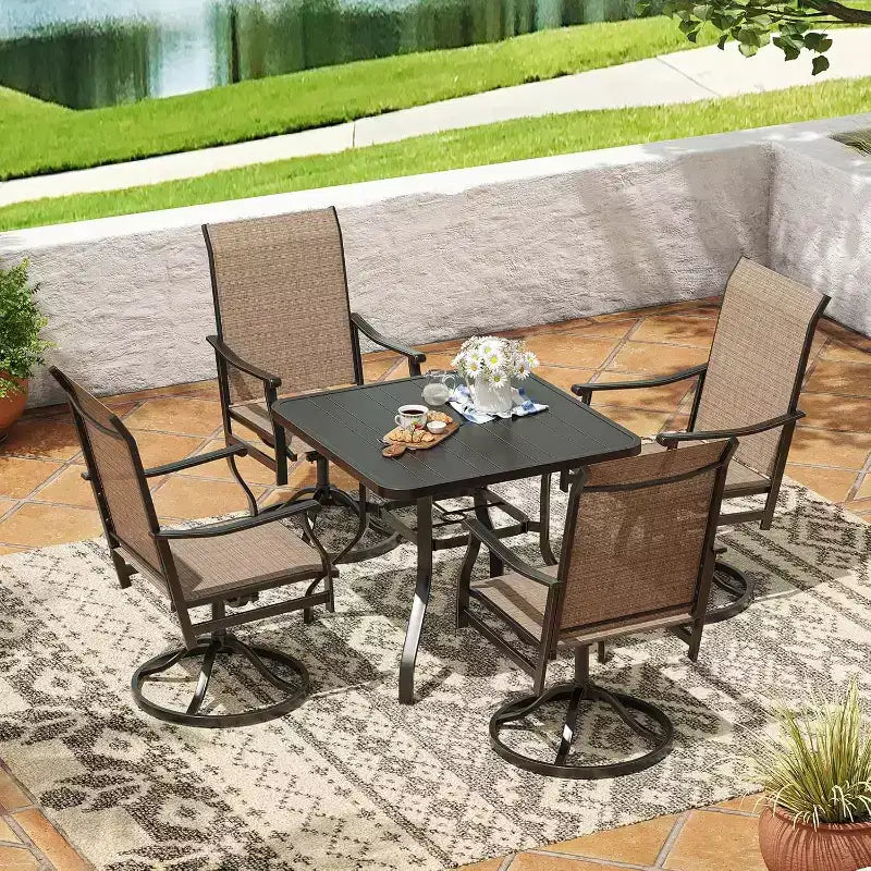 NAYSAYE Set Tavolo da Patio 5 Pezzi per Esterni con Sedie Girevoli per Giardino, Marrone Imbottito, 23.03*27.56*40.16