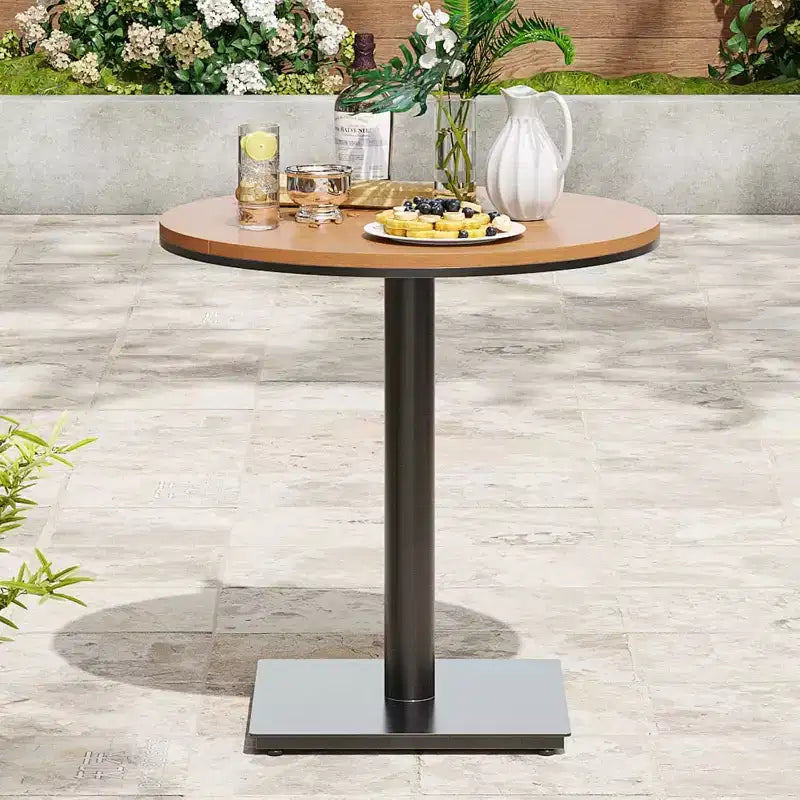 Set di tavolini da patio NAYSAYE, tavoli da pranzo da esterno con superficie effetto legno per patio, marrone, 27.8*27.8*29.1