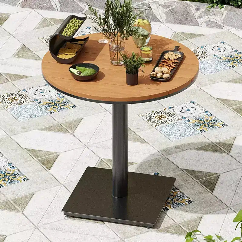Set di tavolini da patio NAYSAYE, tavoli da pranzo da esterno con superficie effetto legno per patio, marrone, 27.8*27.8*29.1