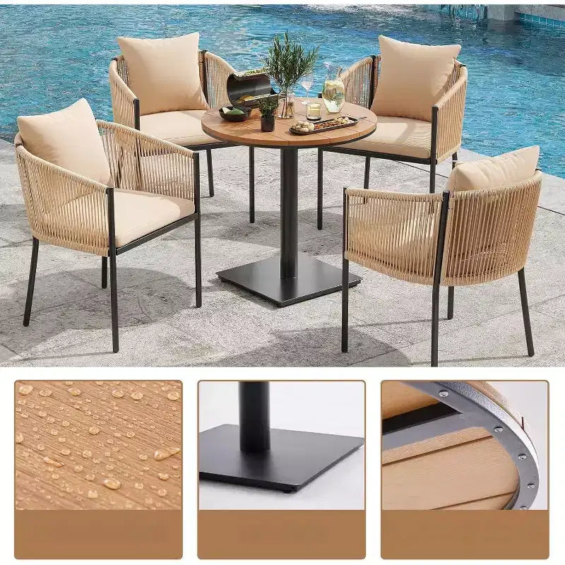 Set di tavolini da patio NAYSAYE, tavoli da pranzo da esterno con superficie effetto legno per patio, marrone, 27.8*27.8*29.1