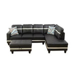 Divano componibile in similpelle semi-PU bianca e nera dal design moderno ed elegante - Design a L, imbottitura spessa, pouf abbinato