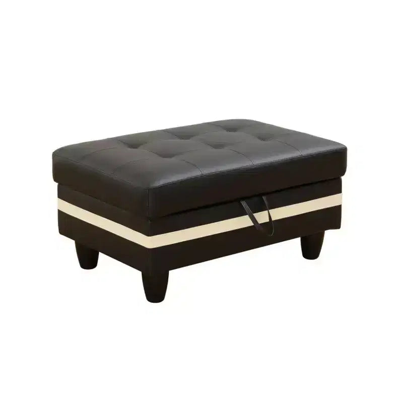 Divano componibile in similpelle semi-PU bianca e nera dal design moderno ed elegante - Design a L, imbottitura spessa, pouf abbinato