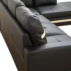 Divano componibile in similpelle semi-PU bianca e nera dal design moderno ed elegante - Design a L, imbottitura spessa, pouf abbinato