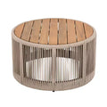 NAYSAYE Patio Accent Table Set Outdoor Rattan Rope Acacia Wood Coffee Table for Garden, Teak and Beige, 26*26*14.25