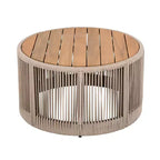 NAYSAYE Patio Accent Table Set Outdoor Rattan Rope Acacia Wood Coffee Table for Garden, Teak and Beige, 26*26*14.25