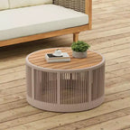 NAYSAYE Ensemble de tables d'appoint de terrasse en rotin et bois d'acacia pour jardin, teck et beige, 26*26*14.25