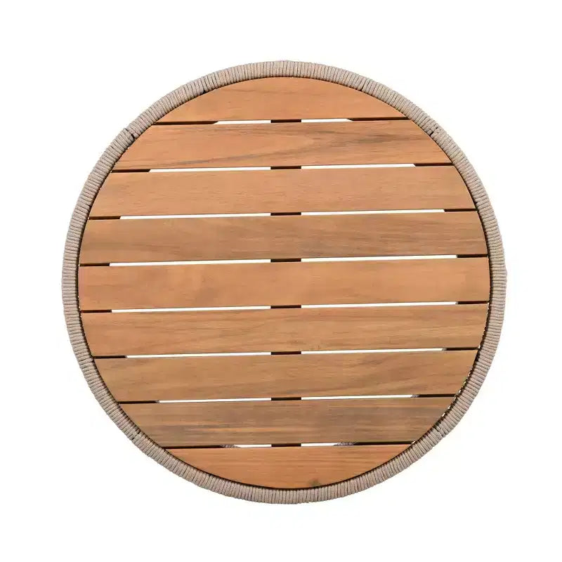 NAYSAYE Ensemble de tables d'appoint de terrasse en rotin et bois d'acacia pour jardin, teck et beige, 26*26*14.25