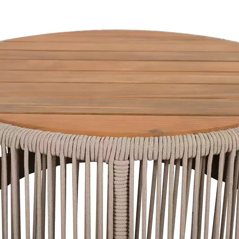 NAYSAYE Ensemble de tables d'appoint de terrasse en rotin et bois d'acacia pour jardin, teck et beige, 26*26*14.25