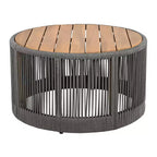 NAYSAYE Ensemble de tables d'appoint de terrasse, table basse en rotin et bois d'acacia pour jardin, gris et teck, 26*26*14.25