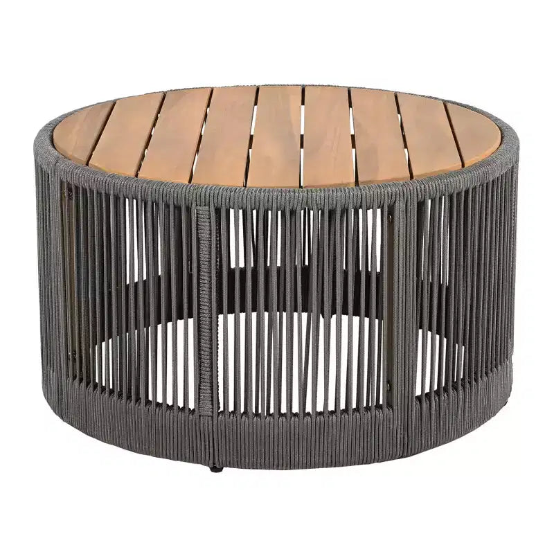 NAYSAYE Ensemble de tables d'appoint de terrasse, table basse en rotin et bois d'acacia pour jardin, gris et teck, 26*26*14.25