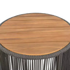 NAYSAYE Ensemble de tables d'appoint de terrasse, table basse en rotin et bois d'acacia pour jardin, gris et teck, 26*26*14.25