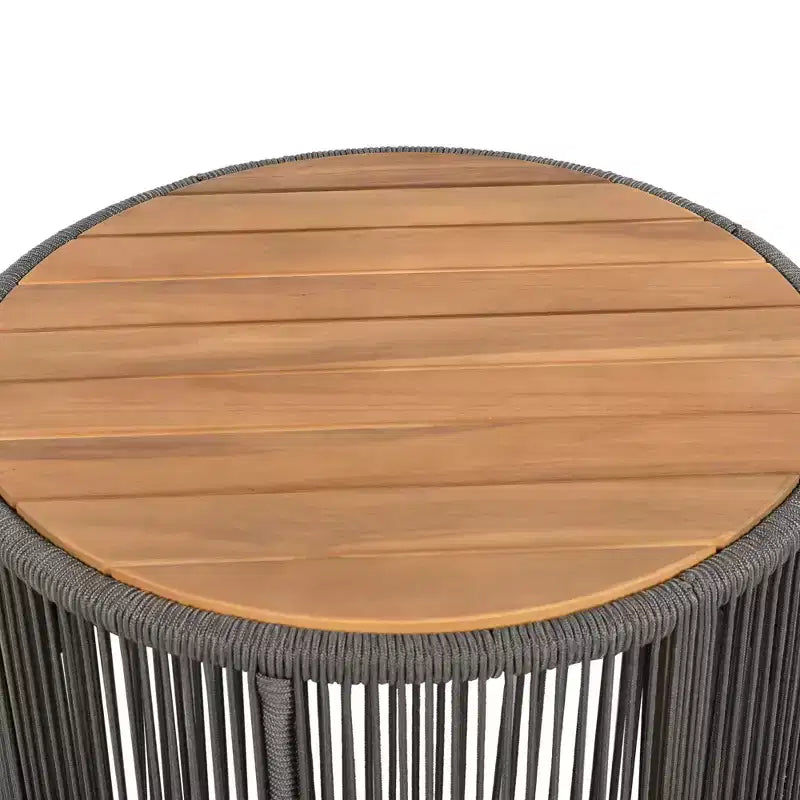 NAYSAYE Ensemble de tables d'appoint de terrasse, table basse en rotin et bois d'acacia pour jardin, gris et teck, 26*26*14.25