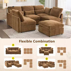 Canapé Whisen multifonctionnel en chenille avec pouf modulaire, ports USB et support de téléphone