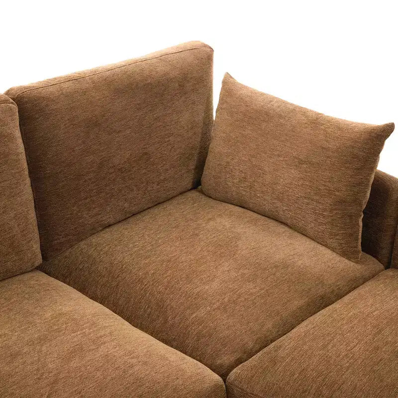 Canapé Whisen multifonctionnel en chenille avec pouf modulaire, ports USB et support de téléphone