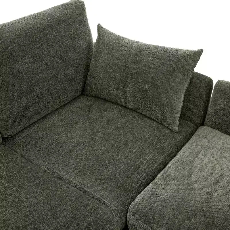 Canapé Whisen multifonctionnel en chenille avec pouf modulaire, ports USB et support de téléphone