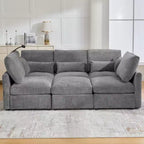 Canapé Whisen multifonctionnel en chenille avec pouf modulaire, ports USB et support de téléphone